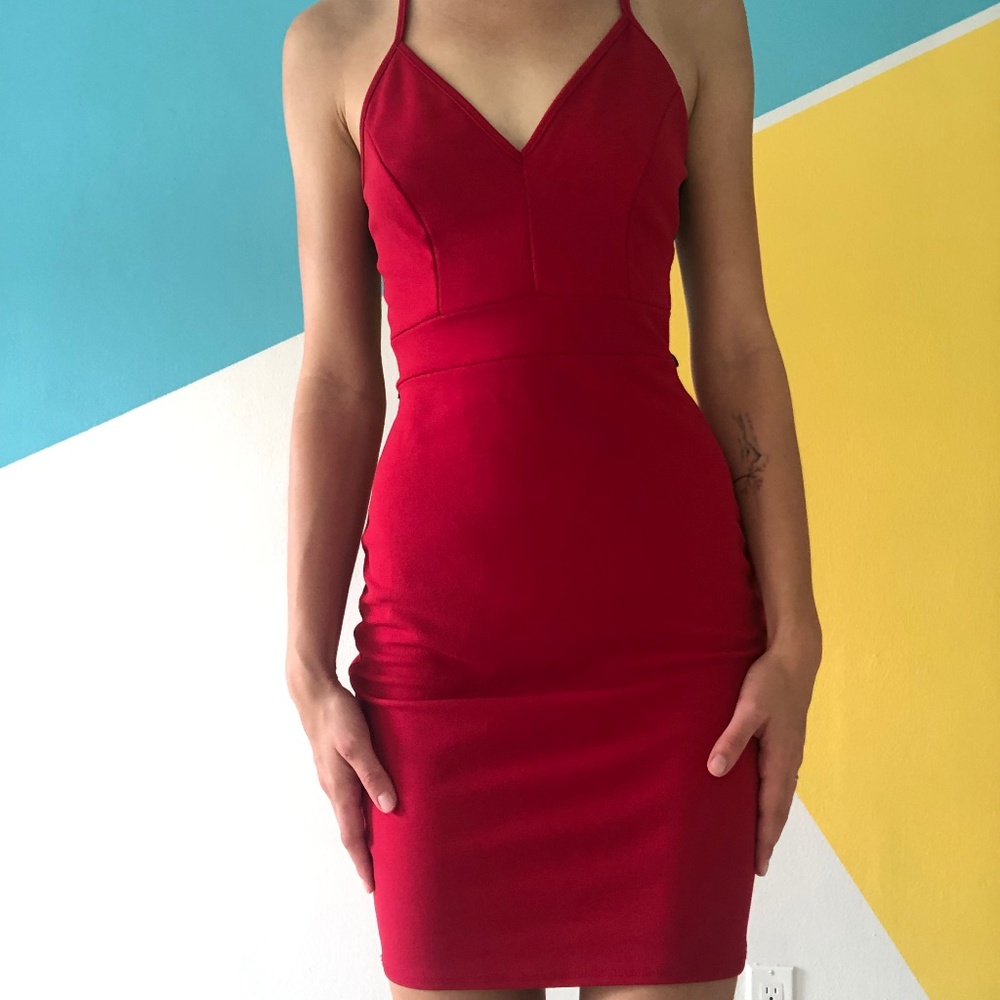 Red dress with lace in the back